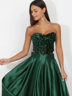 Sale La Modeuse Bustier en velours brodé de sequins Vertfoncé