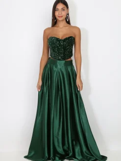 Sale La Modeuse Bustier en velours brodé de sequins Vertfoncé
