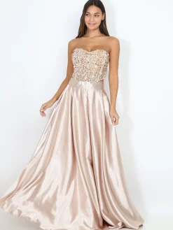 Best La Modeuse Bustier en velours brodé de sequins Beige