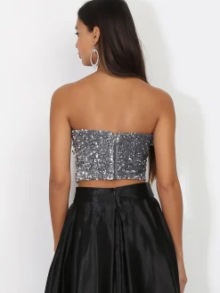 Discount La Modeuse Bustier en velours brodé de sequins Argenté