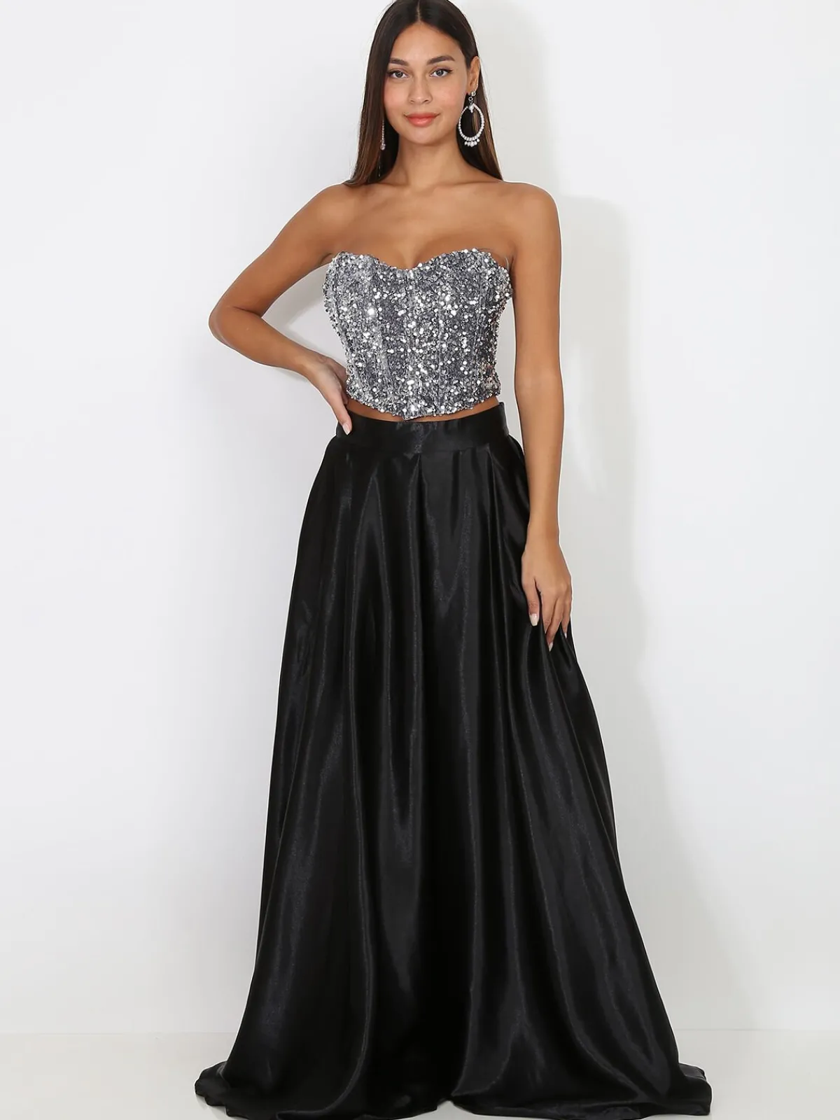 Discount La Modeuse Bustier en velours brodé de sequins Argenté