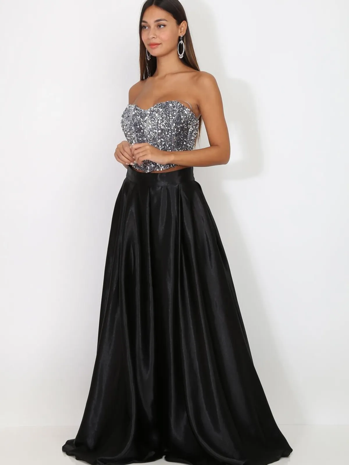 Discount La Modeuse Bustier en velours brodé de sequins Argenté