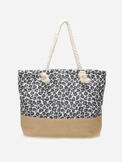 Discount La Modeuse Cabas à motif animal et anses en corde Beige