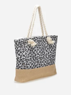 Discount La Modeuse Cabas à motif animal et anses en corde Beige