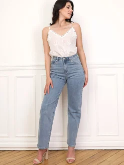 Hot La Modeuse Caraco à broderie et boutons Blanc