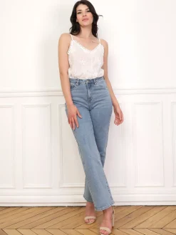 Hot La Modeuse Caraco à broderie et boutons Blanc