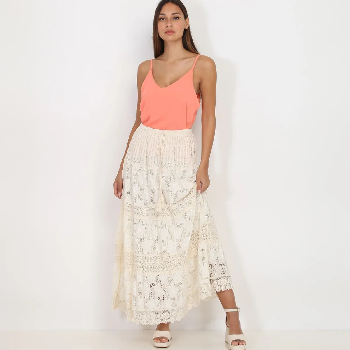 Online La Modeuse Caraco avec liseré doré Corail