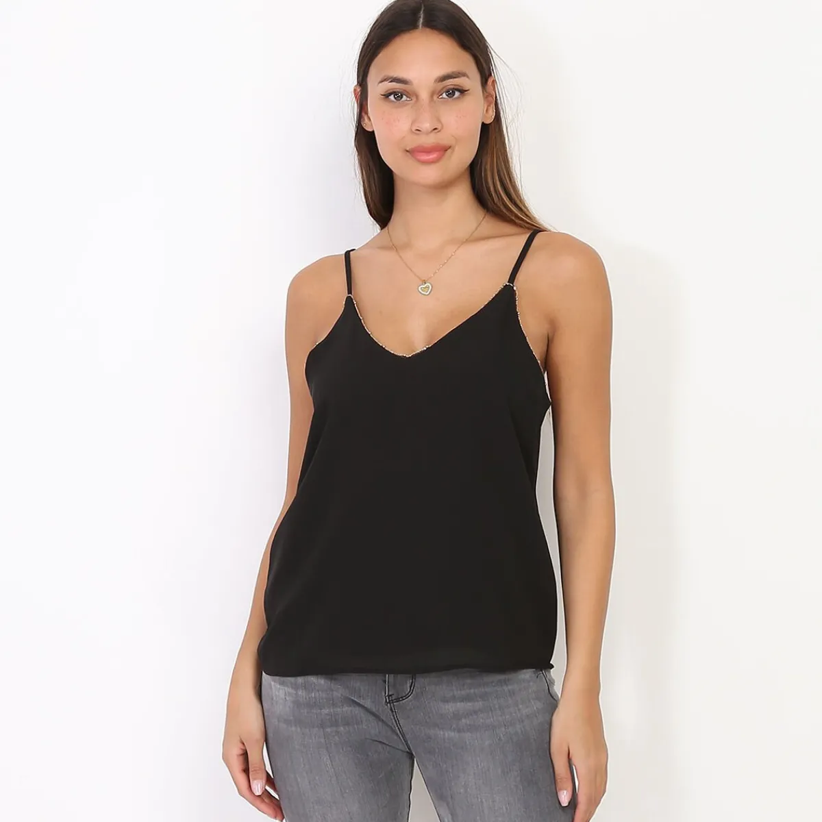 Outlet La Modeuse Caraco avec liseré doré Noir