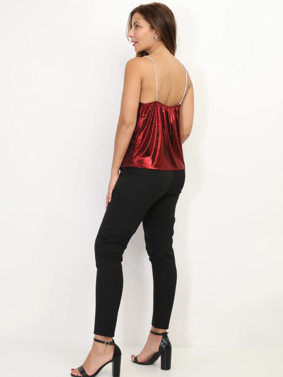 New La Modeuse Caraco bénitier effet lamé Rouge