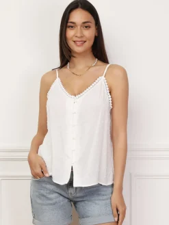 Online La Modeuse Caraco boutonné à plumetis et crochet Blanc