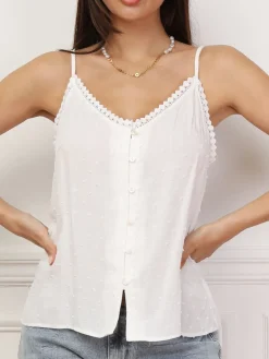 Online La Modeuse Caraco boutonné à plumetis et crochet Blanc