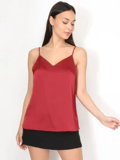 La Modeuse Caraco satiné à col V Rougefoncé