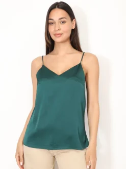 Discount La Modeuse Caraco satiné à col V Vertfoncé