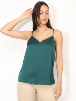 Discount La Modeuse Caraco satiné à col V Vertfoncé