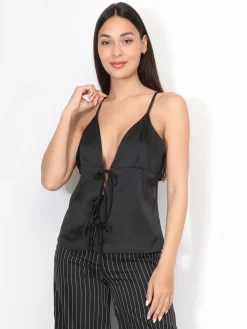 Online La Modeuse Caraco satiné à nouer Noir