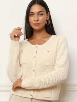 Outlet La Modeuse Cardigan à boutons dorés et poches Beige