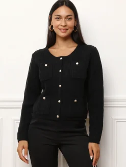 Best La Modeuse Cardigan à boutons dorés et poches Noir