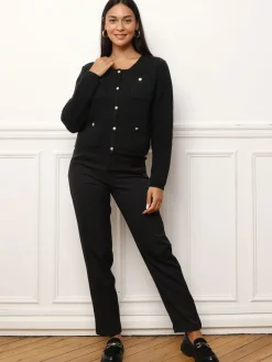 Best La Modeuse Cardigan à boutons dorés et poches Noir