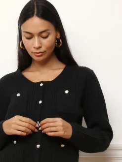 Best La Modeuse Cardigan à boutons dorés et poches Noir