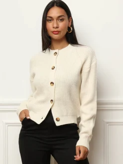 Hot La Modeuse Cardigan à boutons marbrés Ecru