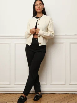 Hot La Modeuse Cardigan à boutons marbrés Ecru
