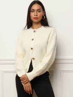 Hot La Modeuse Cardigan à boutons marbrés Ecru