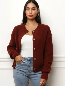 Best La Modeuse Cardigan à boutons marbrés Bordeaux