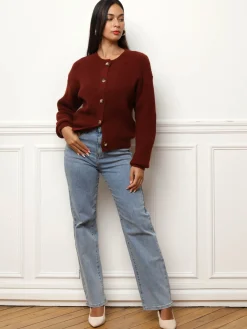 Best La Modeuse Cardigan à boutons marbrés Bordeaux