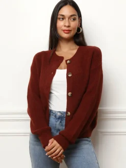 Best La Modeuse Cardigan à boutons marbrés Bordeaux