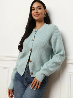 Sale La Modeuse Cardigan à boutons marbrés BleuClair