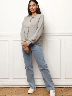 Sale La Modeuse Cardigan à boutons marbrés Gris