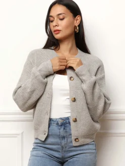 Sale La Modeuse Cardigan à boutons marbrés Gris