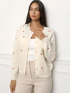 New La Modeuse Cardigan à petits c艙urs brodés Ecru