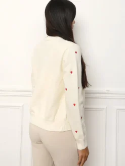 New La Modeuse Cardigan à petits c艙urs brodés Ecru