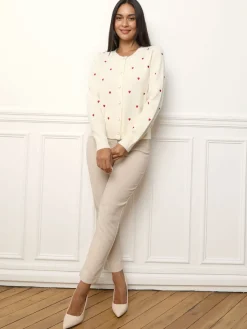 New La Modeuse Cardigan à petits c艙urs brodés Ecru
