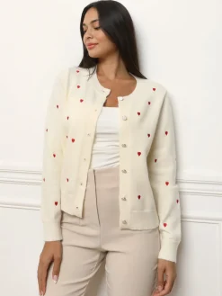 New La Modeuse Cardigan à petits c艙urs brodés Ecru
