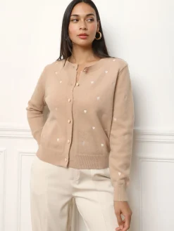 Discount La Modeuse Cardigan à petits c艙urs brodés Taupe