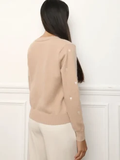 Discount La Modeuse Cardigan à petits c艙urs brodés Taupe