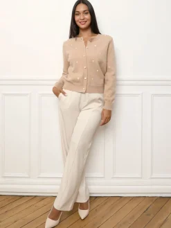 Discount La Modeuse Cardigan à petits c艙urs brodés Taupe