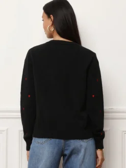 Sale La Modeuse Cardigan à petits c艙urs brodés Noir
