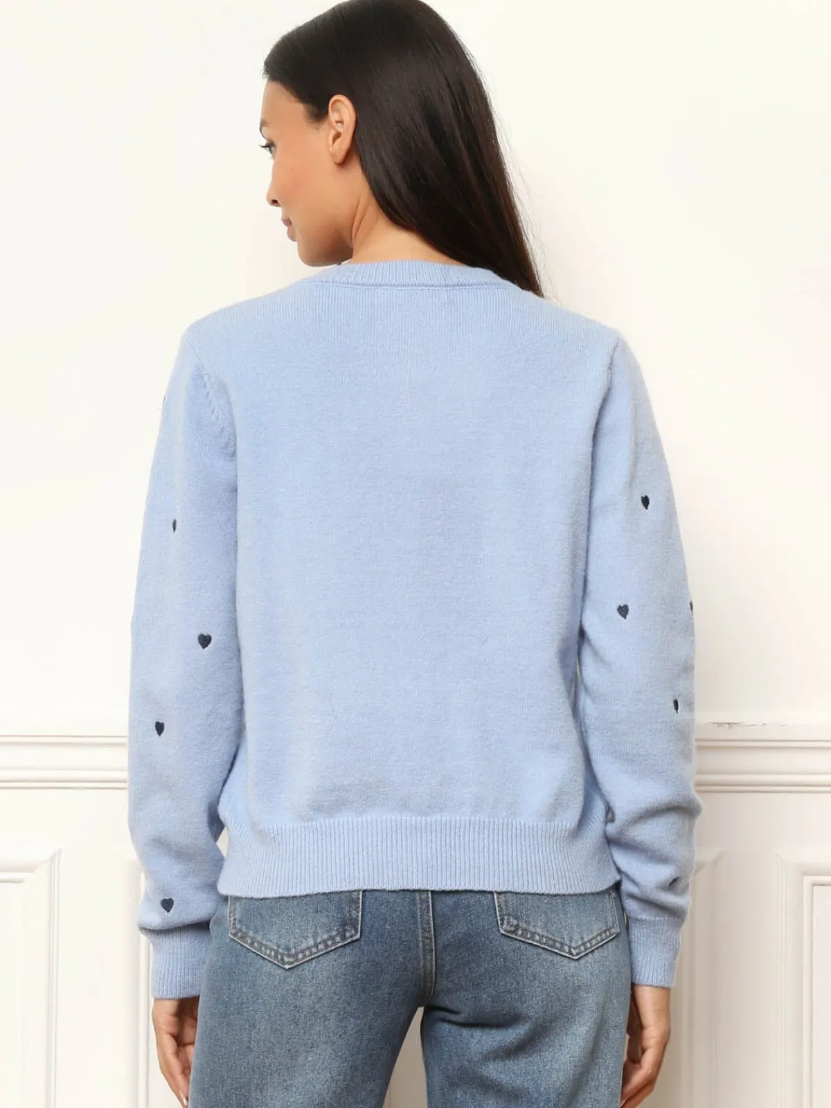 Best La Modeuse Cardigan à petits c艙urs brodés BleuClair