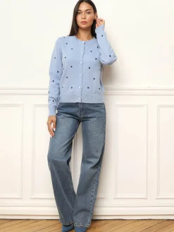 Best La Modeuse Cardigan à petits c艙urs brodés BleuClair