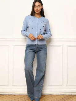 Best La Modeuse Cardigan à petits c艙urs brodés BleuClair