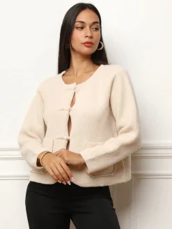 Online La Modeuse Cardigan à poches et boutons perles Beige