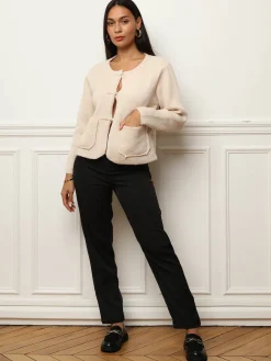 Online La Modeuse Cardigan à poches et boutons perles Beige