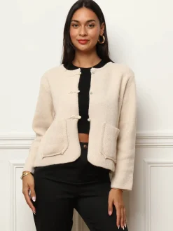 Online La Modeuse Cardigan à poches et boutons perles Beige