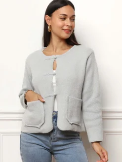 Best La Modeuse Cardigan à poches et boutons perles Gris