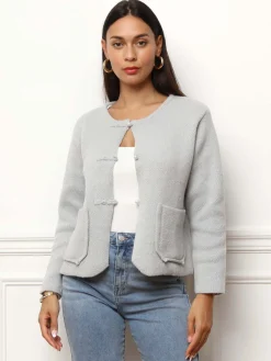 Best La Modeuse Cardigan à poches et boutons perles Gris