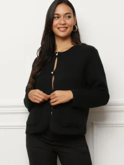 La Modeuse Cardigan à poches et boutons perles Noir