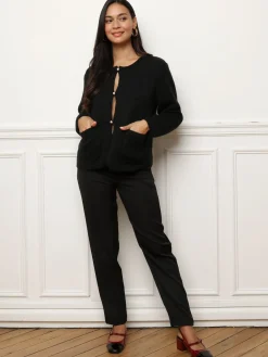 La Modeuse Cardigan à poches et boutons perles Noir